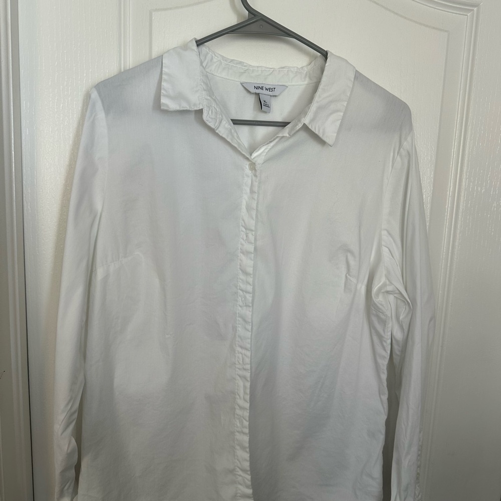Nine West White Button Down Shirt Long Sleeve XL